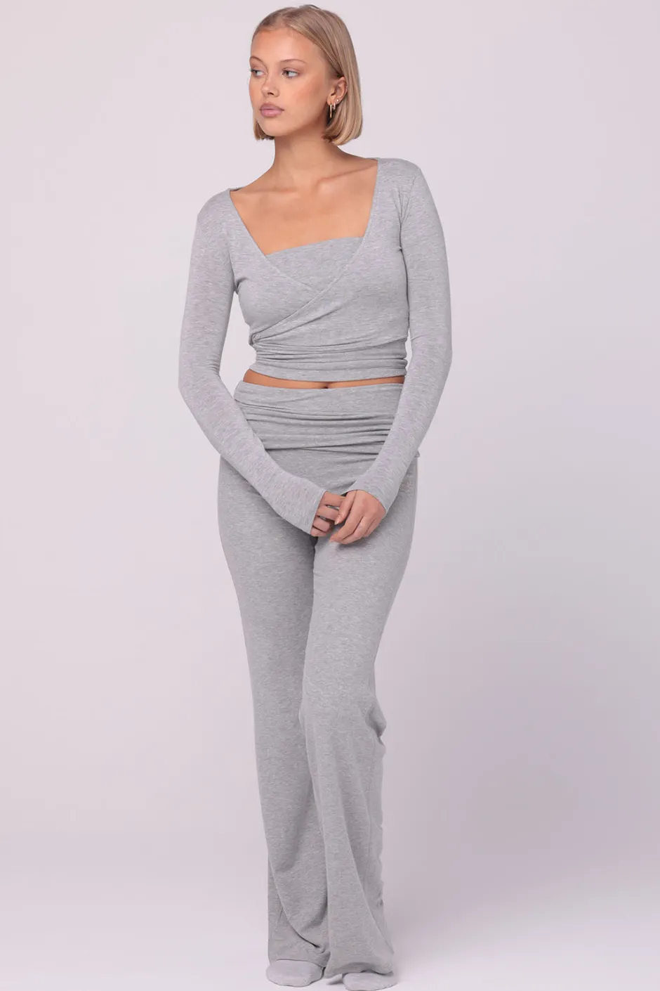 SASKI Tops | Angelina Wrap Top | Heather Grey HeatherGrey
