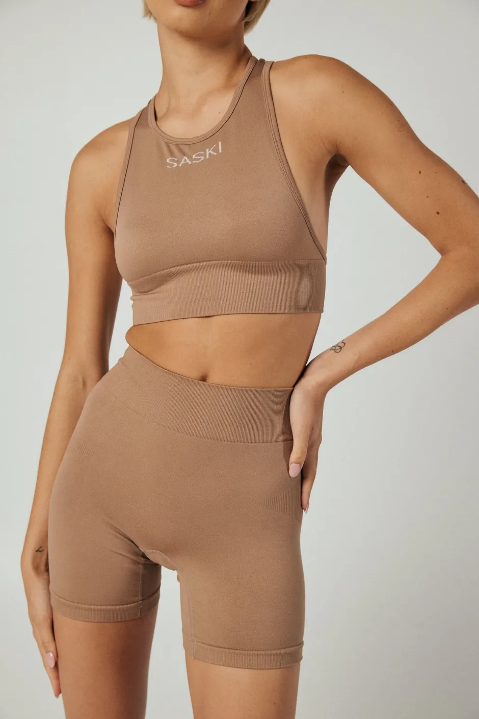 SASKI Tops | Seamless High Neck Top | Fawn
